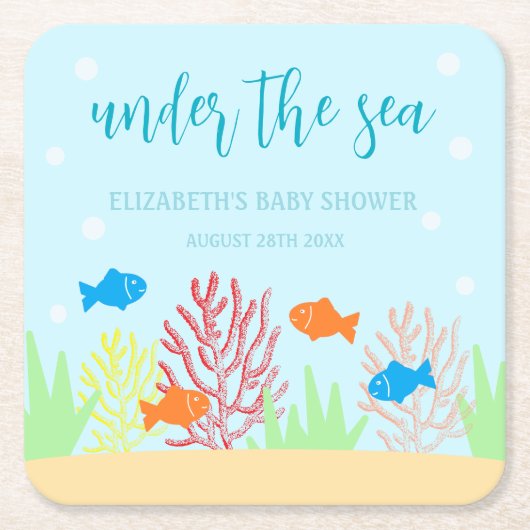 Sea Life Baby Dusche Rechteckiger Pappuntersetzer (Vorderseite)