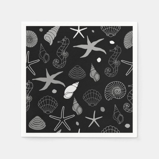 Sea Life Black Patches Papier Napkin Serviette (Vorderseite)