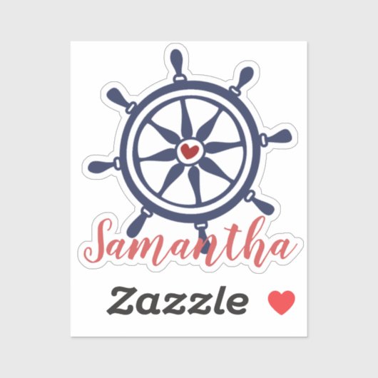 Sea Life Boat Wheel Navy Blue Red Name Aufkleber (Blatt)