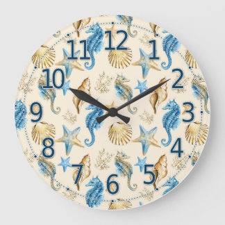 Sea Life Clock, Hübsches Seepferd Glasuhr Große Wanduhr