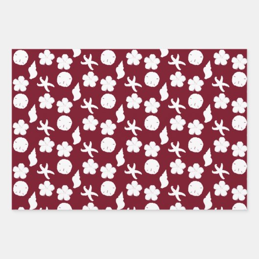 Sea Life Dollars Starfish Seashells Maroon Geschenkpapier Set (Vorderseite 2)