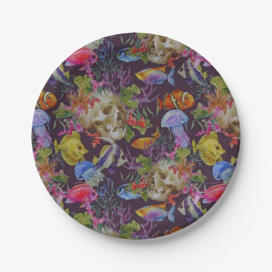 Sea Life Grunge Muster Pappteller (Vorderseite)