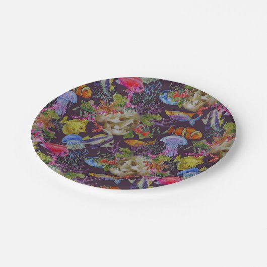 Sea Life Grunge Muster Pappteller (Schrägansicht)