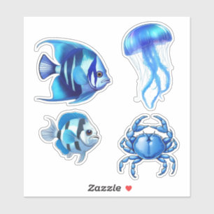 Sea Life / Meereswelt - Fische, Krebse und Quallen Aufkleber