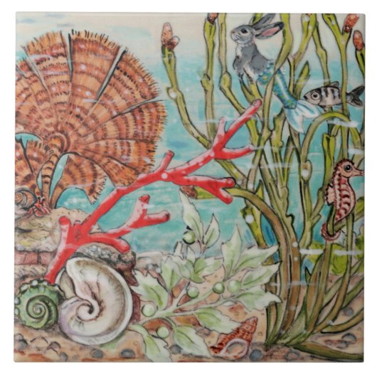 Sea Life Meerjungfrau Kaninchen Seepferd Coral Mur Fliese (Vorderseite)