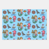 Sea Life Mermaid Seepferd Wrapping Paper Set Geschenkpapier Set (Vorderseite)