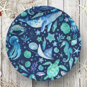 Sea Life Party Aquarell Blauer Ozean Tiere Pappteller