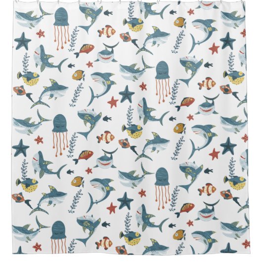 Sea Life Shark Dance Pattern Duschvorhang (Vorderseite)
