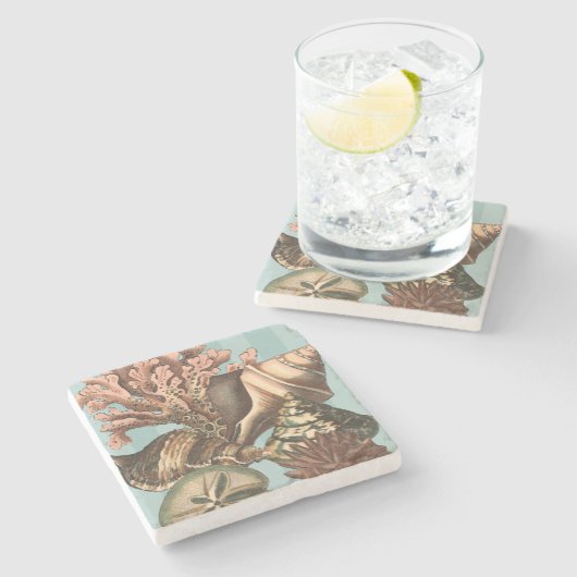 Sea Life Silhouette Steinuntersetzer (Seitenansicht)