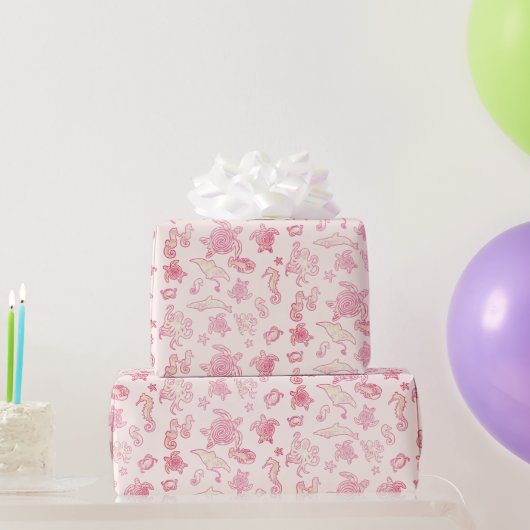 Sea Life strahlt rosa Muster Wrapping Paper Geschenkpapier (Partygeschenke)