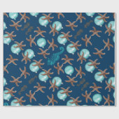 Sea Life Tropical Pattern Navy Blue Weihnachten Geschenkpapier (Flach)