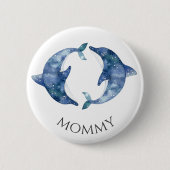Sea Life Twins Baby Shower Button Mommy (Vorderseite)
