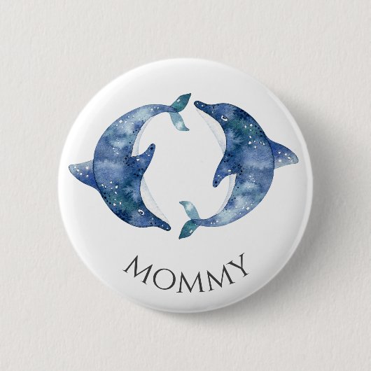 Sea Life Twins Baby Shower Button Mommy (Vorderseite)