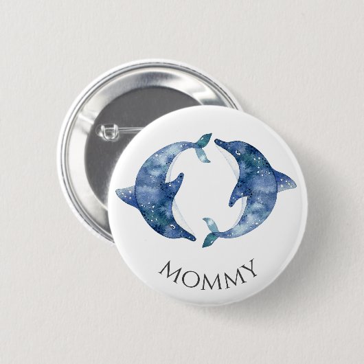 Sea Life Twins Baby Shower Button Mommy (Vorne & Hinten)