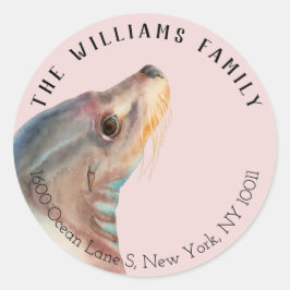 Sea Lion Animal Return-Address-Label Runder Aufkleber