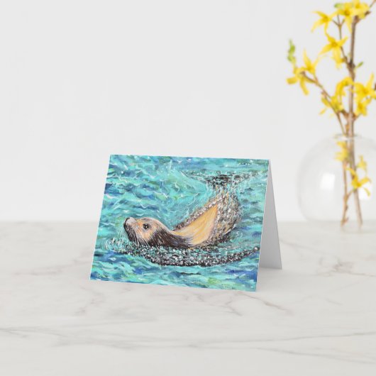 Sea Lion Gemälde Karte (Gelbe Blume)