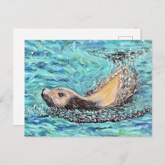 Sea Lion Gemälde Postkarte (Vorne/Hinten)