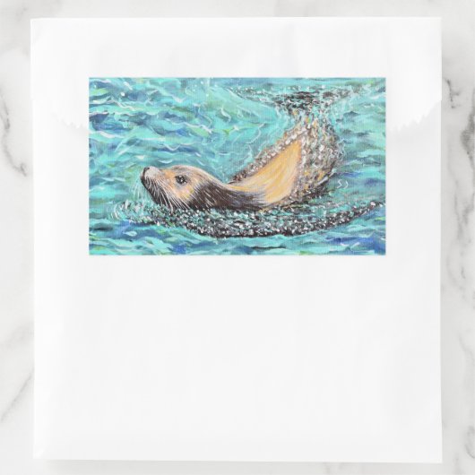 Sea Lion Gemälde Rechteckiger Aufkleber (Tasche)