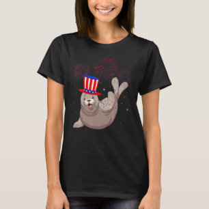 Sea Lion Graphic Red White Fireworks Decor 4 t T-Shirt