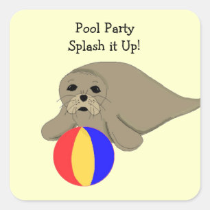 Sea Lion mit Beach Ball Quadratischer Aufkleber