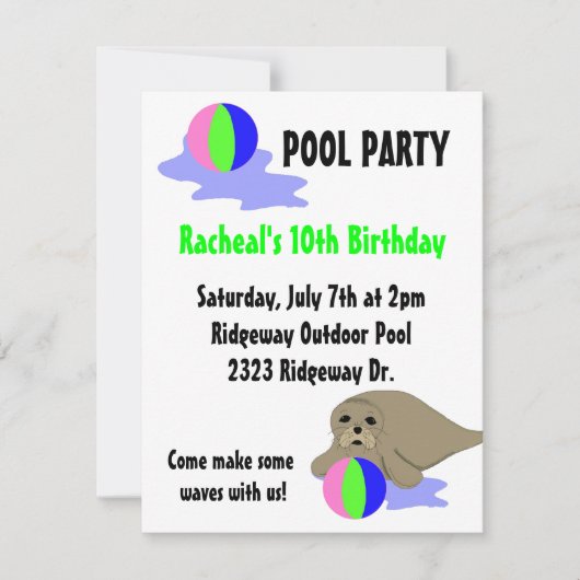 Sea Lion Pool Party Einladung (Vorderseite)
