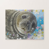 Sea Lion Schwimmen in Blume Patch Puzzle (Horizontal)