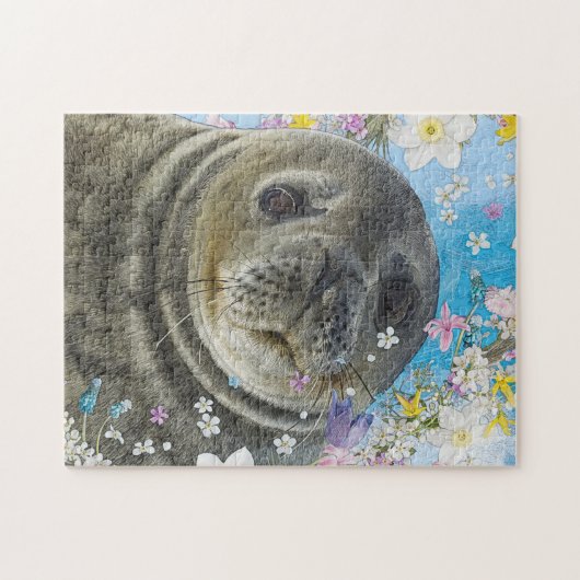 Sea Lion Schwimmen in Blume Patch Puzzle (Horizontal)