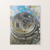 Sea Lion Schwimmen in Blume Patch Puzzle (Vertikal)