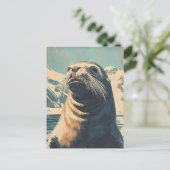Sea Lion Vintag Postkarte (Stehend Vorderseite)