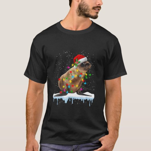 Sea Lion wartet auf den Weihnachtsmann mit Weihnac T-Shirt (Vorderseite)