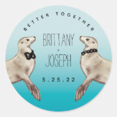 Sea Lions Aquamarin Blue Modern Wedding Classic Ro Runder Aufkleber (Vorderseite)