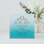 Sea Lions Aquamarin Blue Modern Wedding Einladung (Stehend Vorderseite)