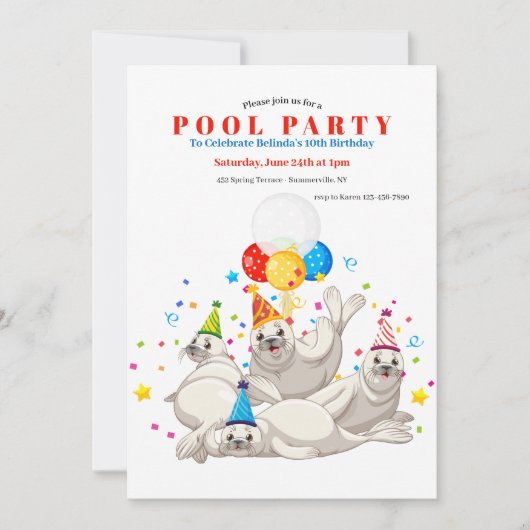 Sea Lions Pool Party Einladung (Vorderseite)
