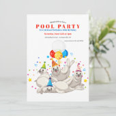 Sea Lions Pool Party Einladung (Stehend Vorderseite)
