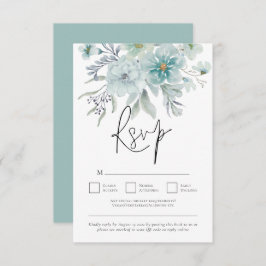 Sea Mist Aquamarin White Florals QR Code Hochzeit RSVP Karte