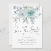 Sea Mist Aquamarine Florals QR Code Hochzeit Save The Date (Vorderseite)