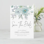 Sea Mist Aquamarine Florals QR Code Hochzeit Save The Date (Stehend Vorderseite)