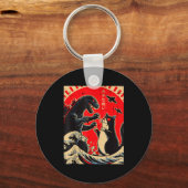 Sea Monster And Cat Fighting Waves Japanese Men Wo Schlüsselanhänger (Vorderseite)