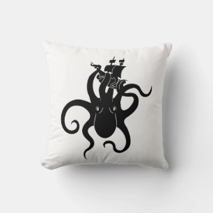 Sea Monster Black and White Kraken with Ship Kissen