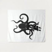 Sea Monster Black and White Kraken with Ship Wandteppich (Vorderseite (Horizontal))