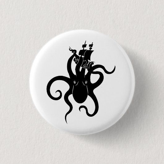 Sea Monster Blue and Black Kraken with Ship Button (Vorderseite)