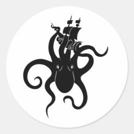 Sea Monster Blue and Black Kraken with Ship Runder Aufkleber