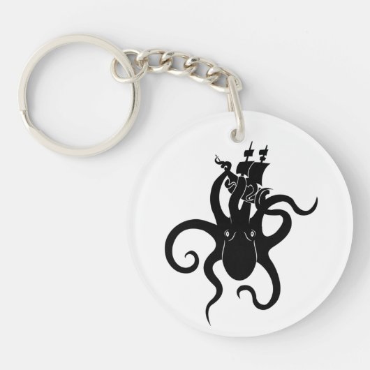 Sea Monster Blue and Black Kraken with Ship Schlüsselanhänger (Vorderseite)