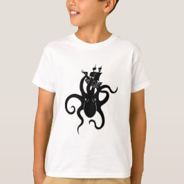 Sea Monster Blue and Black Kraken with Ship T-Shirt
