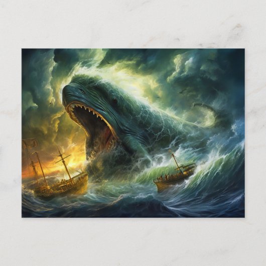 Sea Monster Emerging from Waves Fantasy Painting Postkarte (Vorderseite)