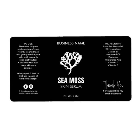 Sea Moss Serum Dropper Flasche Labels (Vorne)