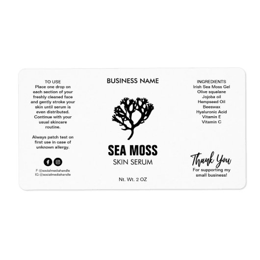 Sea Moss Skin Serum Labels (Vorne)
