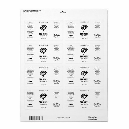 Sea Moss Skin Serum Labels (Vorne)