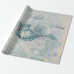 Sea Muschel Aquamarin Beige Vintag Ocean Beach Scr Geschenkpapier
