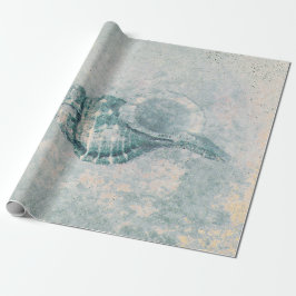 Sea Muschel Aquamarin Beige Vintag Ocean Beach Tex Geschenkpapier